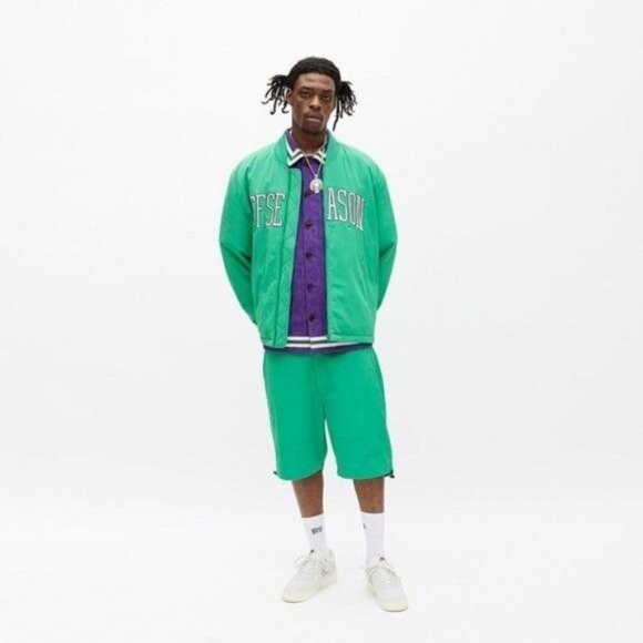 SNS SEASONALS Nylon Varsity Jacket in Green - Picture 2 of 9